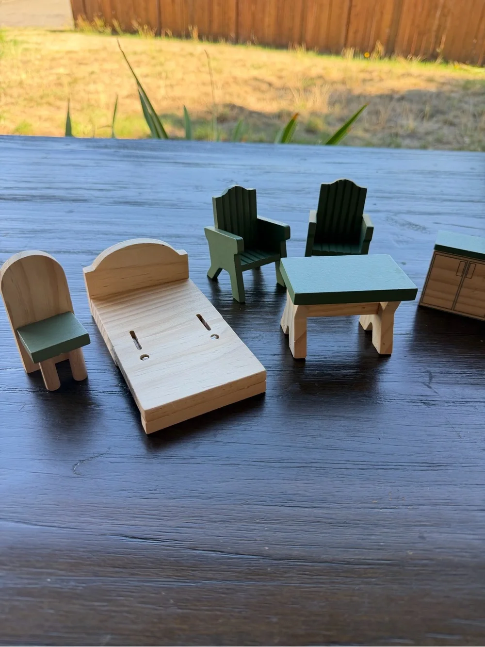 Wooden Kids Dollhouse Furniture Set in Green and Natural
